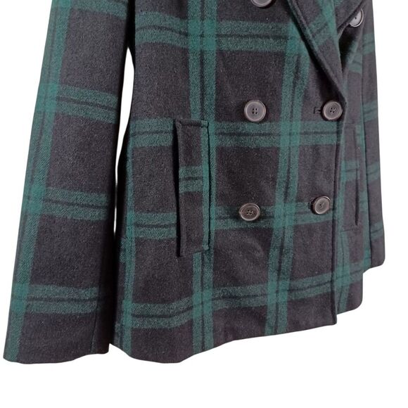 Old Navy Women’s Small Wool Blend Plaid Peacoat Green Black Double Breasted Coat - Picture 4 of 9